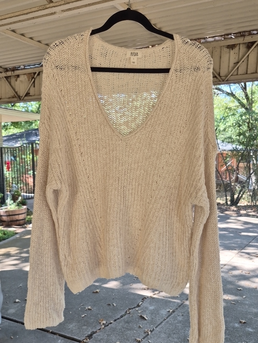 a.n.a Ivory V-Neck Open Knit Sweater
